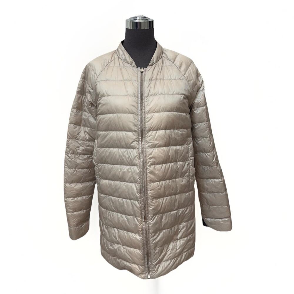 ATHLETA Down Coat Women's S Light Tan Gray Puffer Puffer Reversible Down No Tag